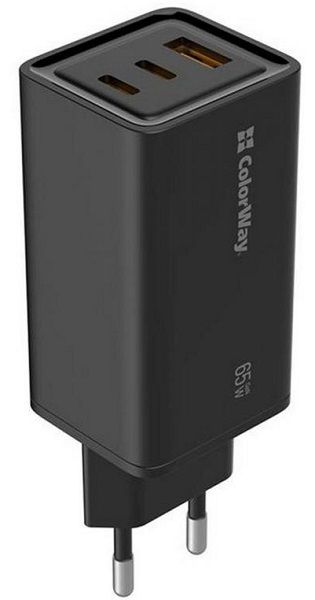 Пристрій зарядний мережевий ColorWay GaN3 Pro Power Delivery (USB-A + 2 USB TYPE-C) (65W) чорний (CW-CHS039PD-BK) (код 133189) - купить в магазине IT Nox по цене 1229 грн.