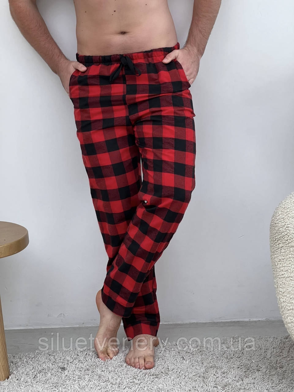 Чоловічі піжамні штани COSY в клітину червоно/чорні - купить в магазине Силуэт Венеры по цене 750 грн.