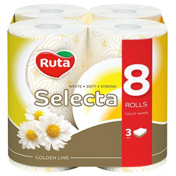 Туалетний папір Ruta Selecta з ароматом ромашки 3 шари 8 рулонів (4820023744790) - купить в магазине Yulo интернет-магазин по цене 256.45 грн.