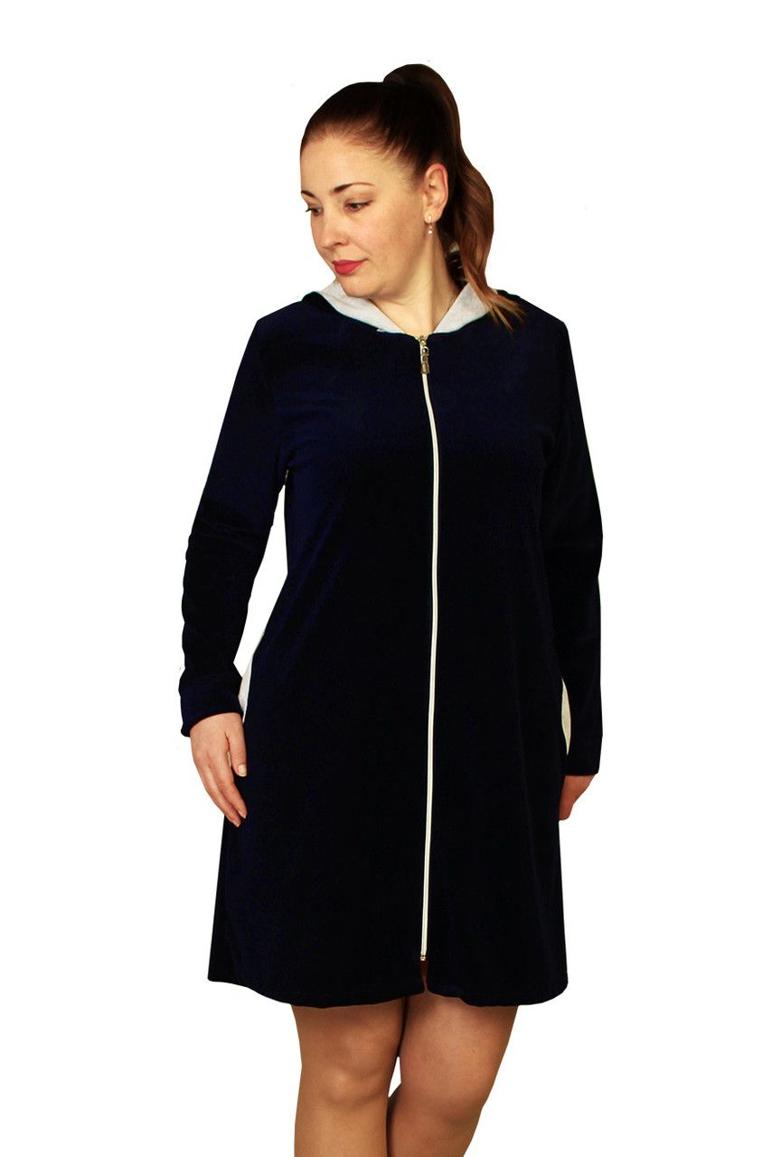 Женский халат с капюшоном Luna Style велюр 48-50 темно-синий (ФР-0000359450) - купить в магазине Epsi по цене 820 грн.